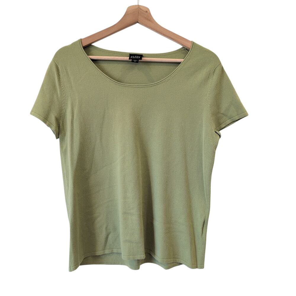 Eileen Fisher Green Short Sleeve Sweater Top Size Medium - Soft Italian Yarn Tee